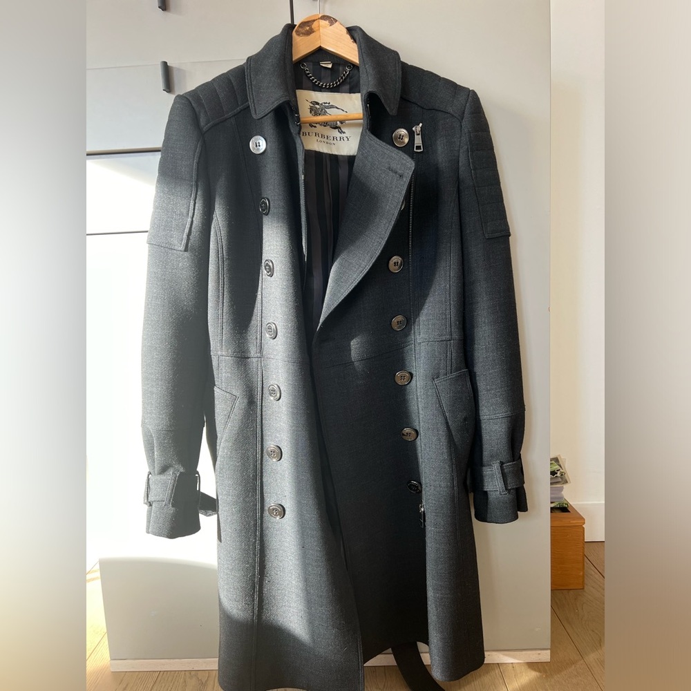 Burberry Double-Breasted Women’s Knee-Length Charcoal Button Belt Coat size 8/M - Picture 4 of 15